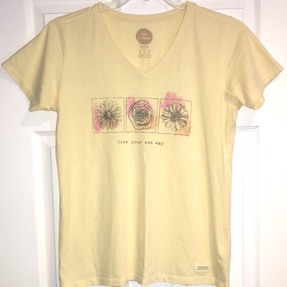 Life is Good V-neck Tee (Pale yellow)
